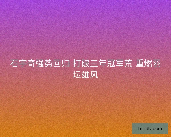 石宇奇强势回归 打破三年冠军荒 重燃羽坛雄风