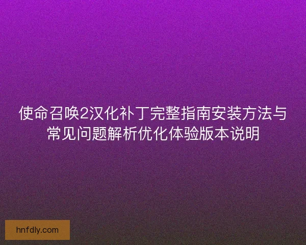 使命召唤2汉化补丁完整指南安装方法与常见问题解析优化体验版本说明